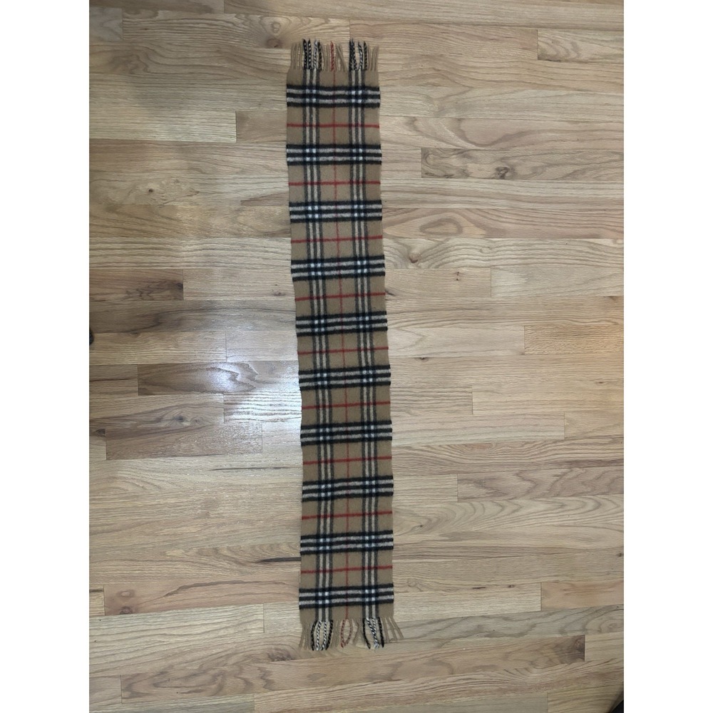 Burberry Lambswool Beige Plaid Fringe Rectangle Scarf Made in England - Picture 4 of 11